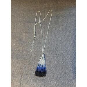 Tassel Light Silver and Blue and Black Necklace 28-30" Hombre